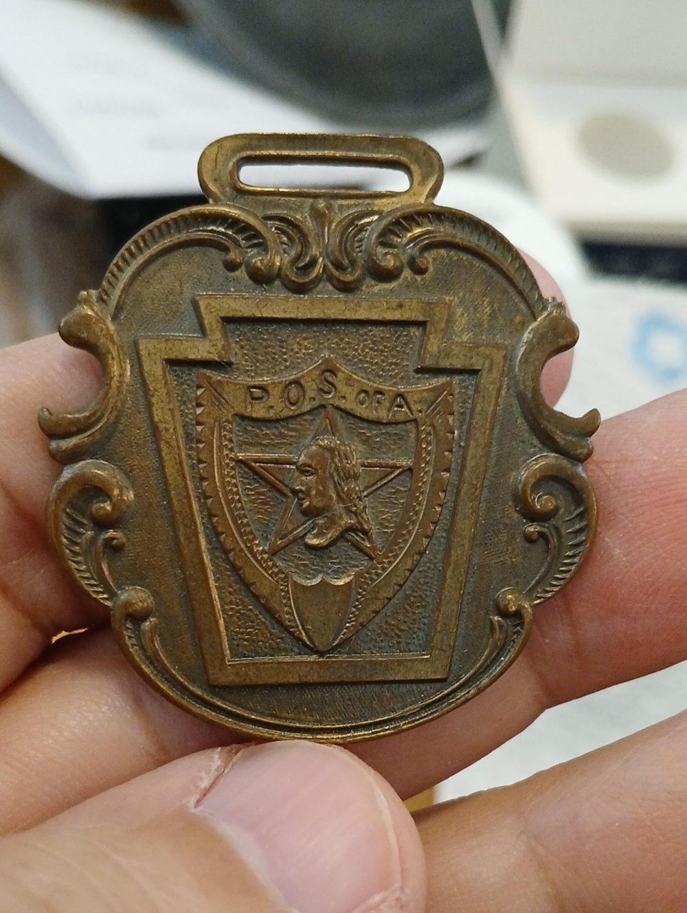 Vintage Patriotic Order Sons of America (P.O.S. of A.) fratel Medal Fob